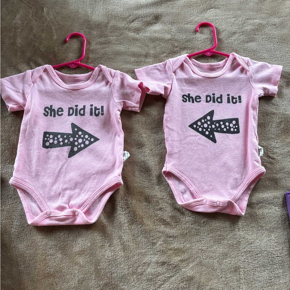 Twins Pink Baby Onesies with Fun Print